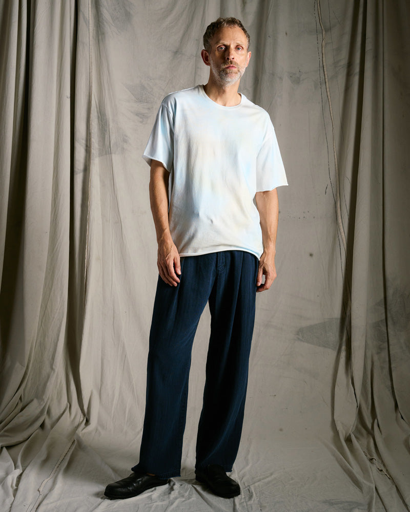 cotton linen herringbone aging wide trousers