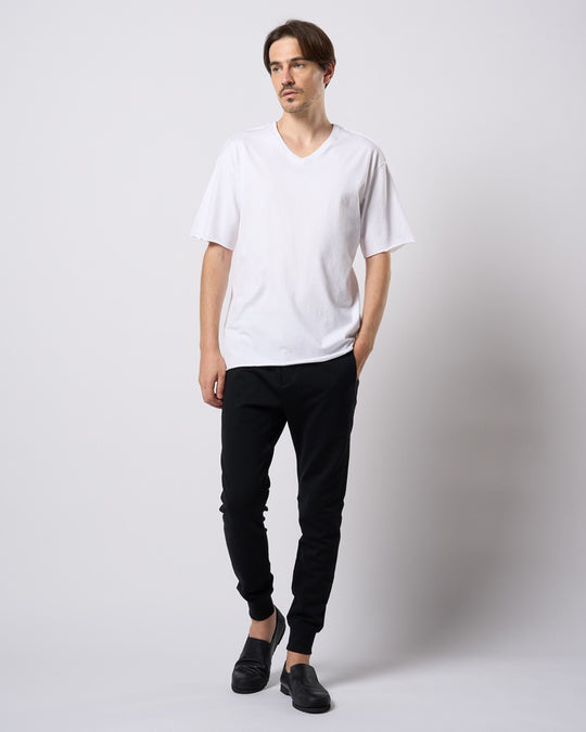 wide cut-off V-neck S/S