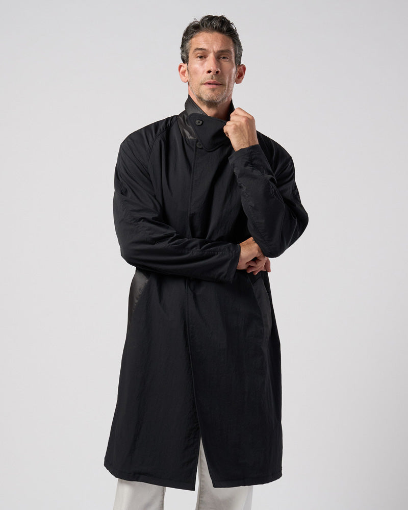textured nylon double breasted coat
