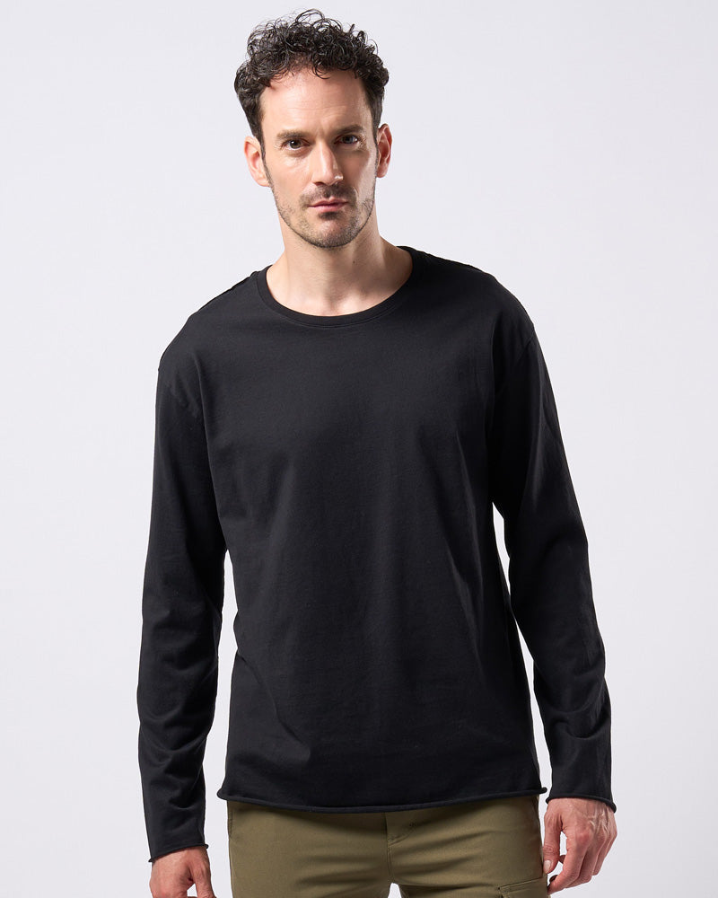 wide cut-off crew-neck L/S