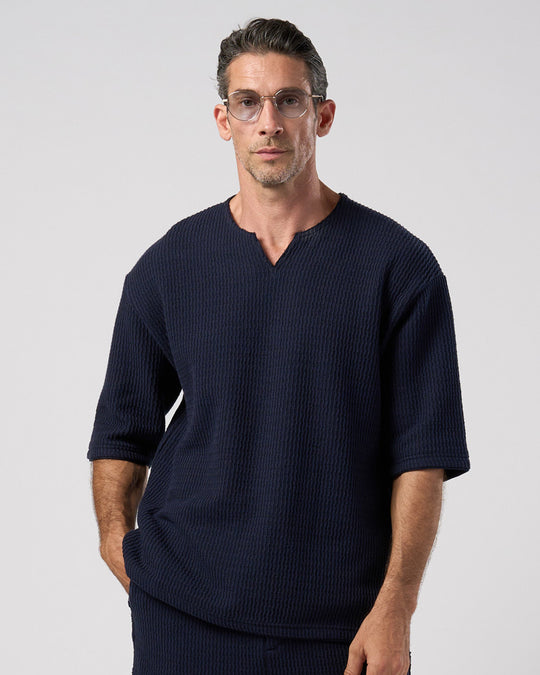 textured knit key-neck H/S