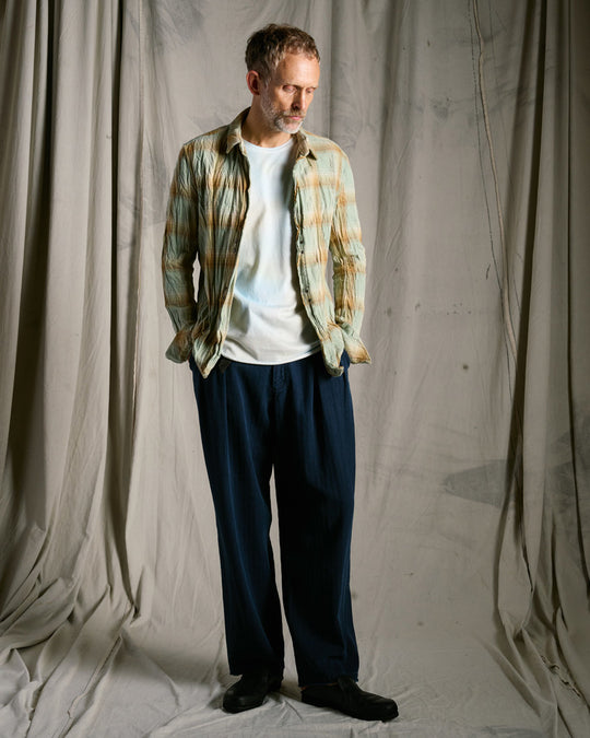 cotton linen herringbone aging wide trousers