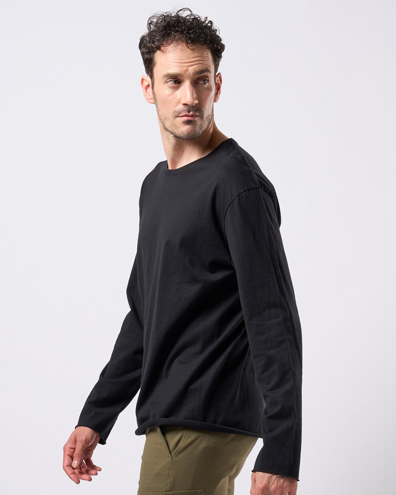 wide cut-off crew-neck L/S