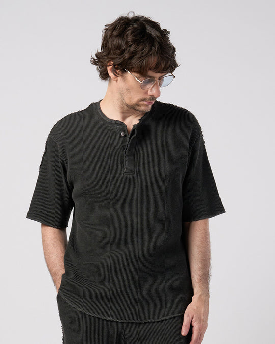 hard dry waffle fly-front henley S/S