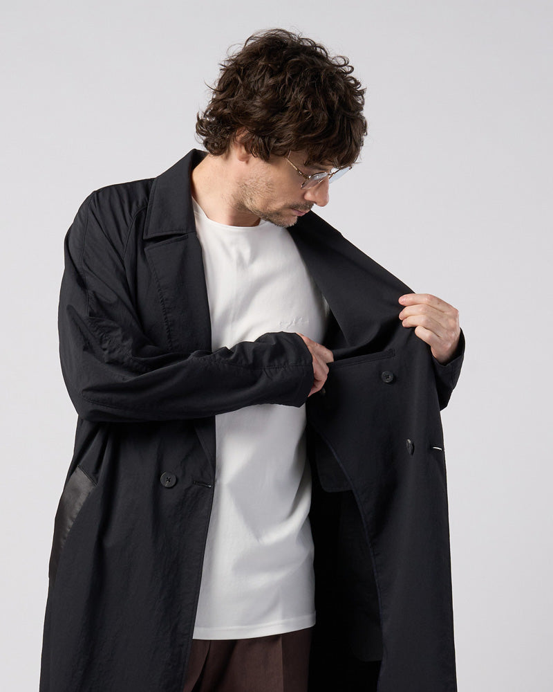 textured nylon double breasted coat