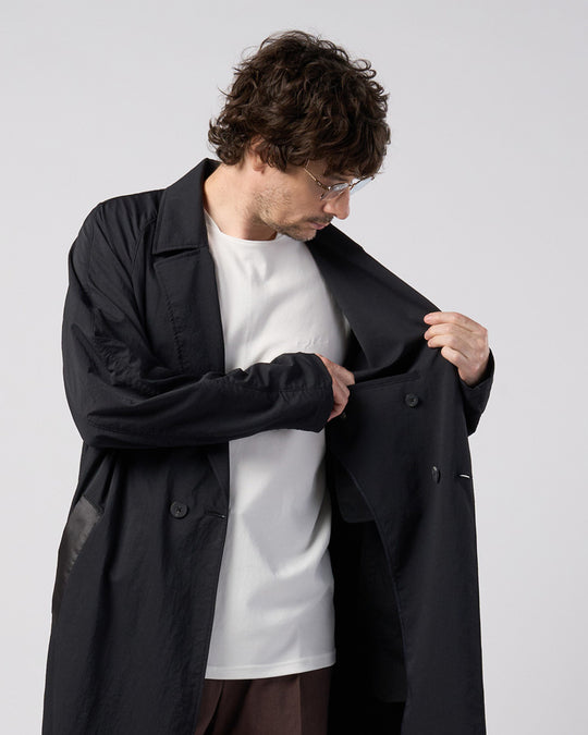 textured nylon double breasted coat