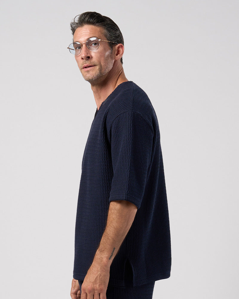 textured knit key-neck H/S