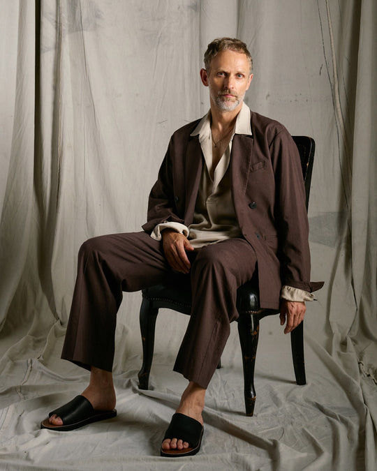 viscose linen semi-wide slacks