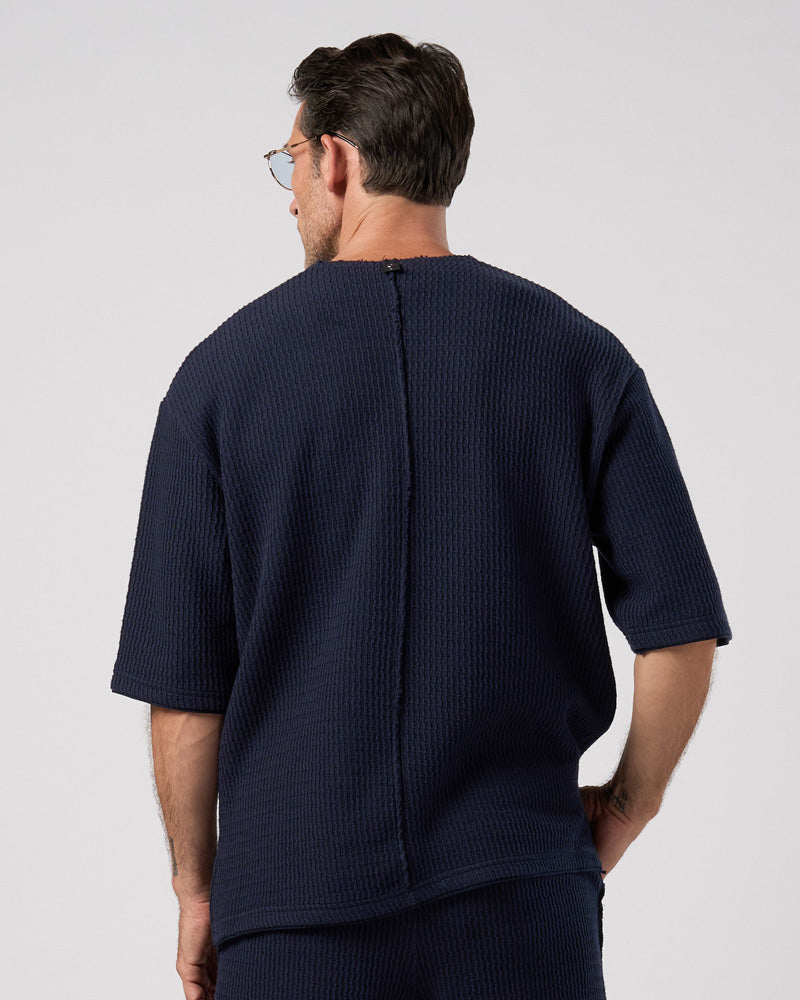 textured knit key-neck H/S