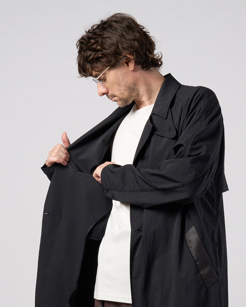 textured nylon double breasted coat