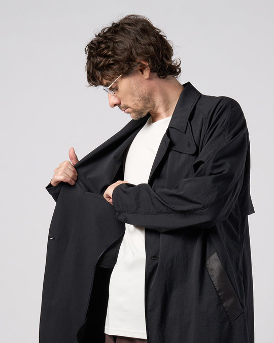 textured nylon double breasted coat