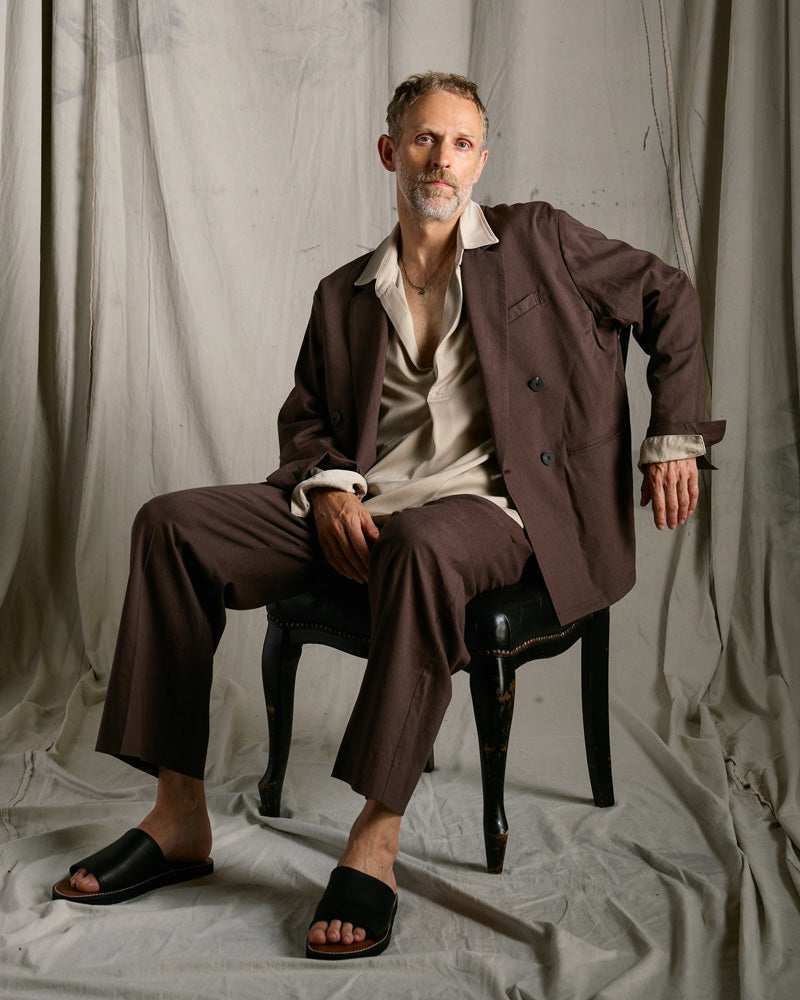 viscose linen semi-wide slacks