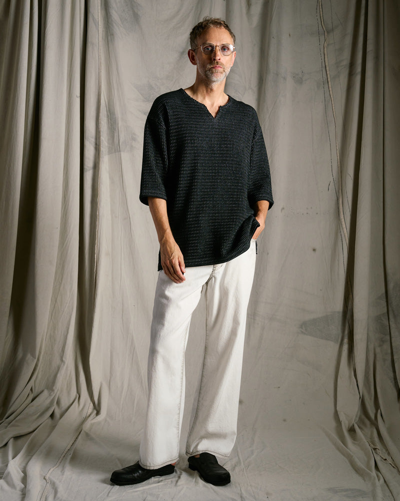 textured knit key-neck H/S