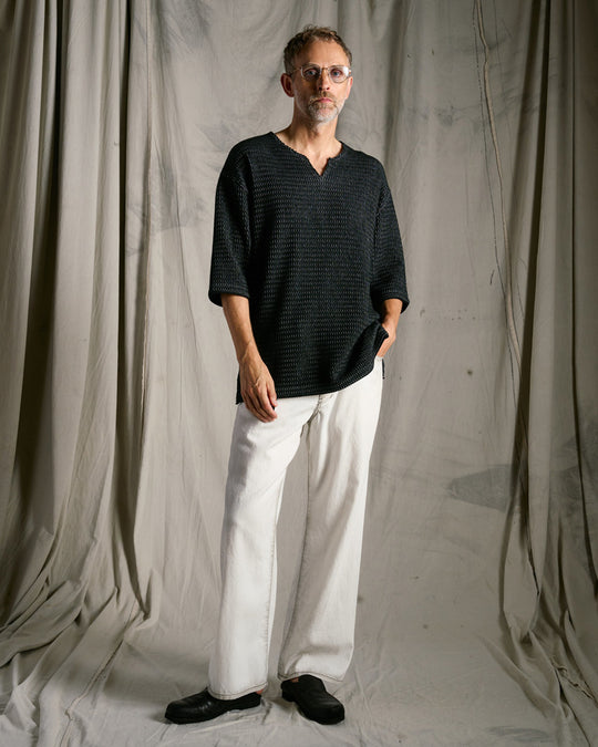 textured knit key-neck H/S