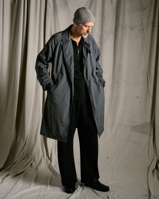 textured nylon double breasted coat