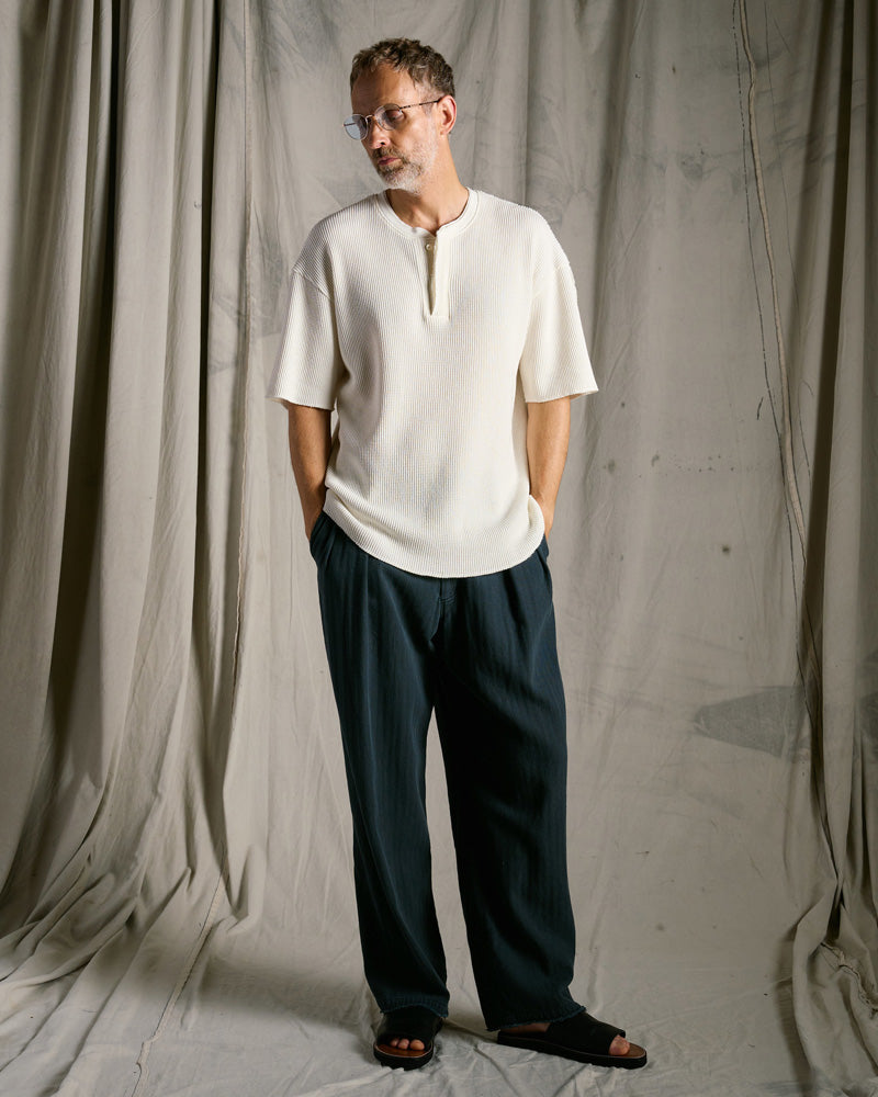 cotton linen herringbone aging wide trousers