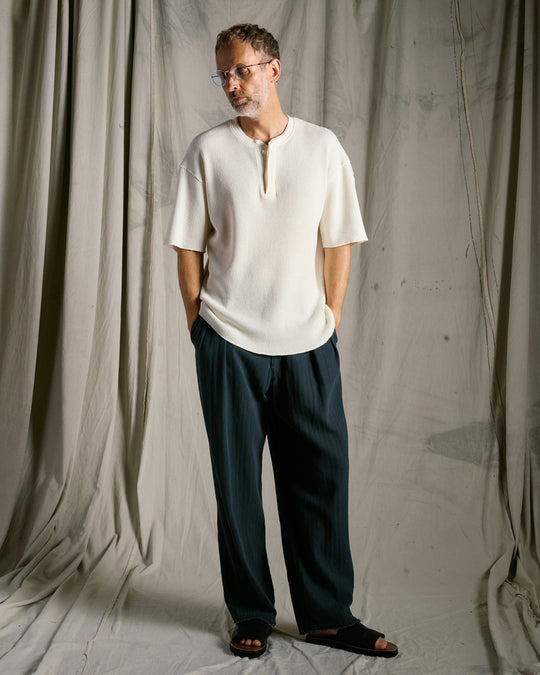 cotton linen herringbone aging wide trousers