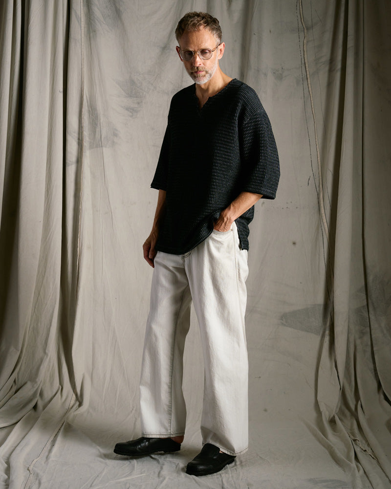 textured knit key-neck H/S