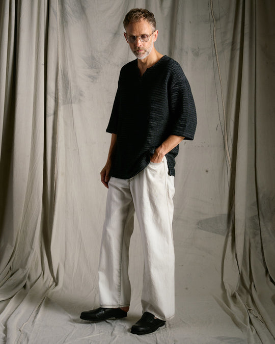 textured knit key-neck H/S