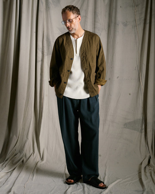 cotton linen herringbone aging wide trousers