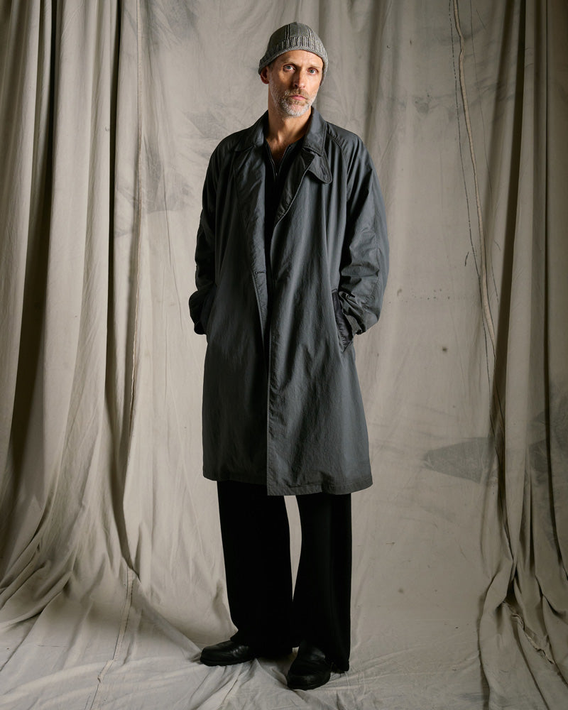textured nylon double breasted coat