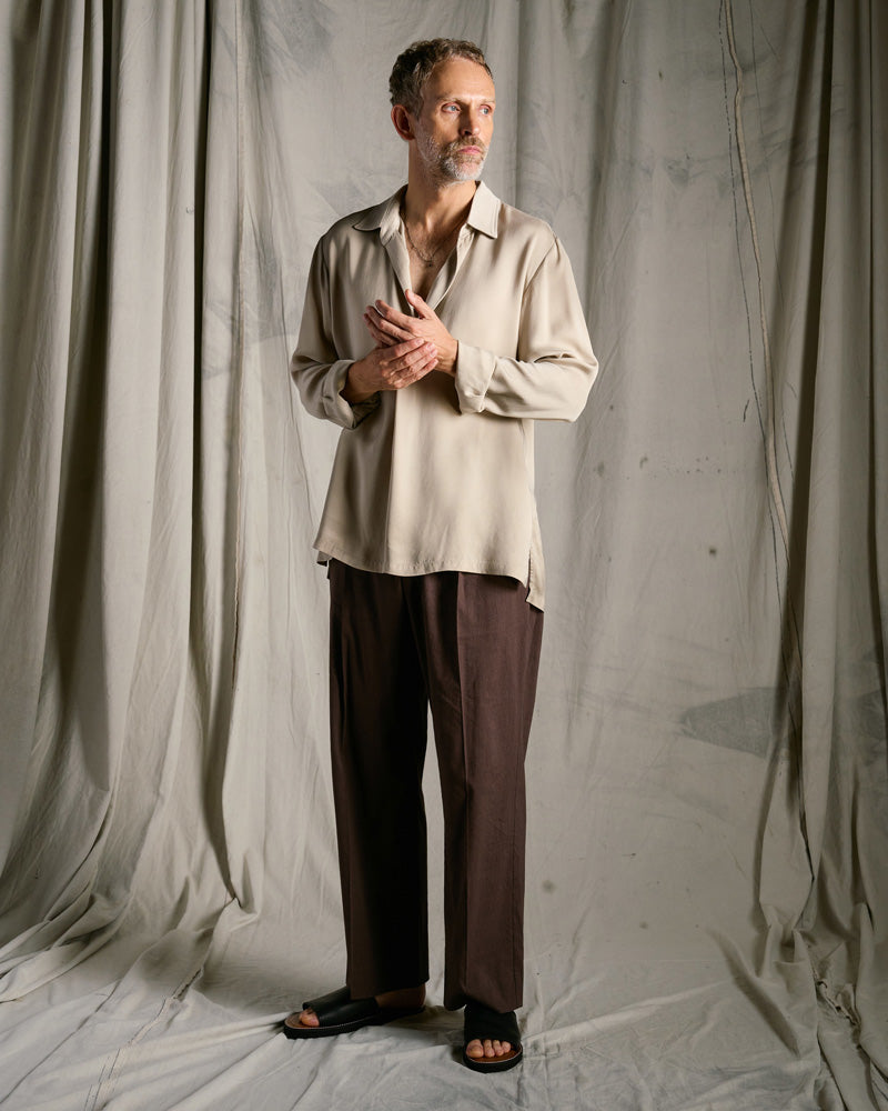 viscose linen semi-wide slacks