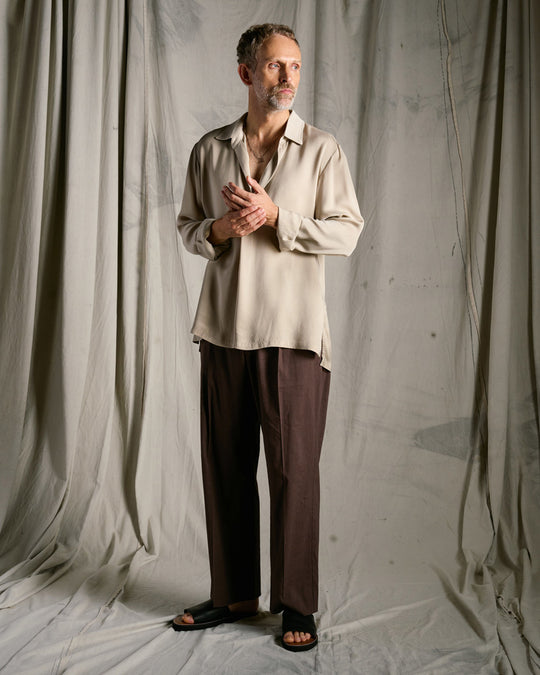 viscose linen semi-wide slacks