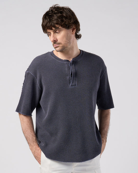 hard dry waffle fly-front henley S/S