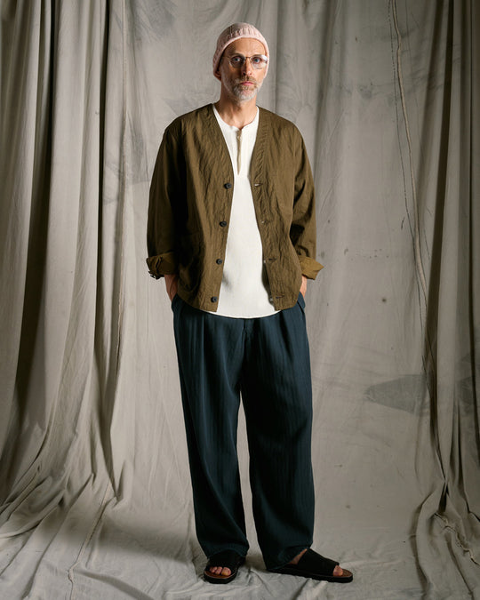 cotton linen herringbone aging wide trousers