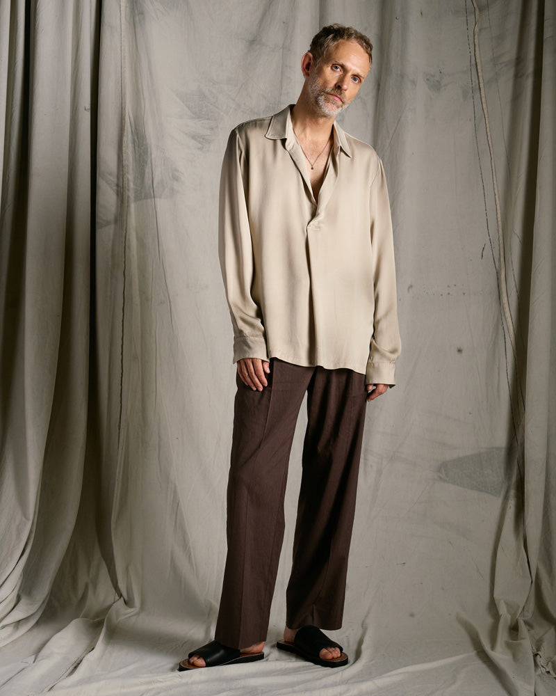 viscose linen semi-wide slacks