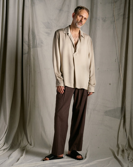 viscose linen semi-wide slacks