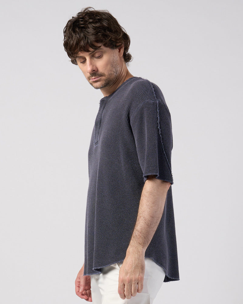 hard dry waffle fly-front henley S/S