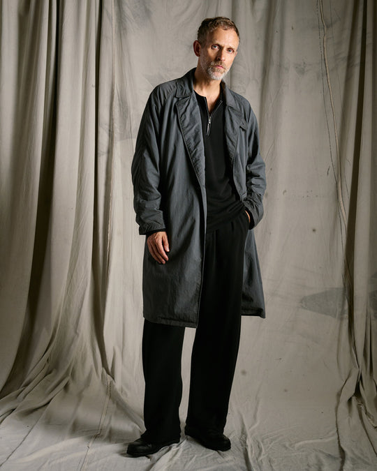 textured nylon double breasted coat