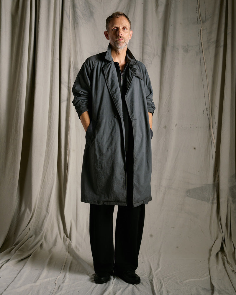 textured nylon double breasted coat