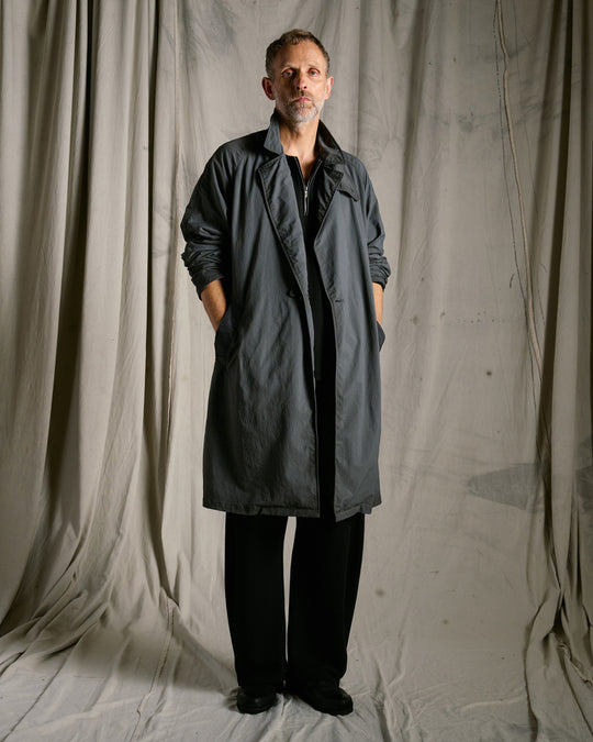 textured nylon double breasted coat