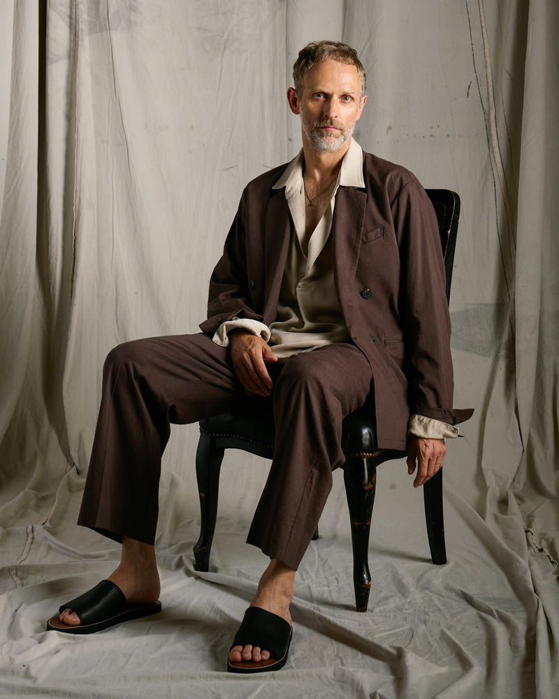 viscose linen double-breasted jacket