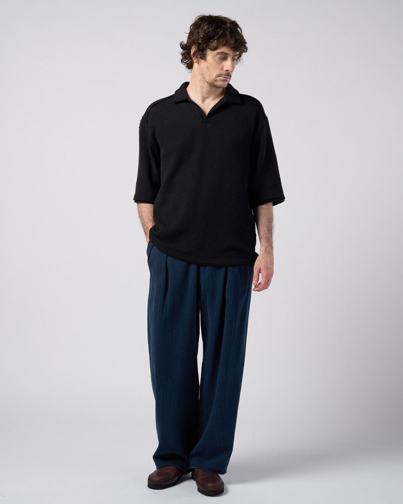 cotton linen herringbone aging wide trousers