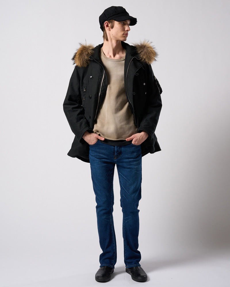 denim jersey 3D banana flare pants