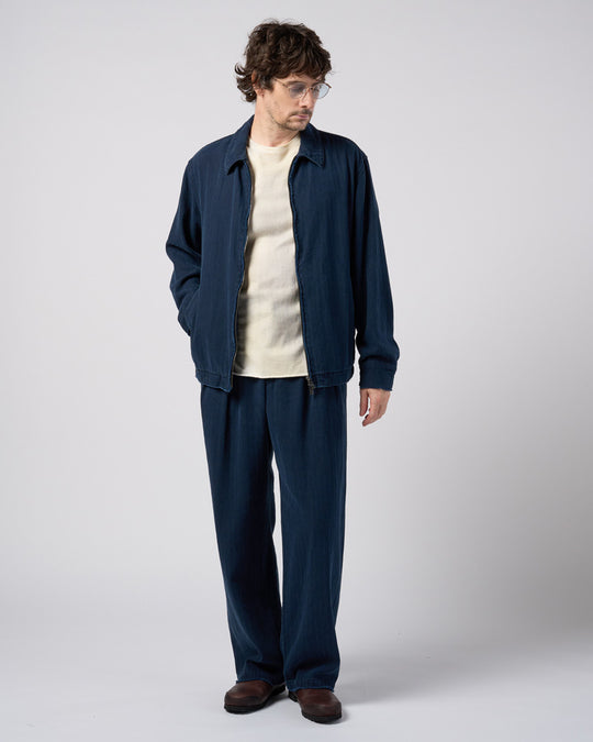 cotton linen herringbone aging wide trousers