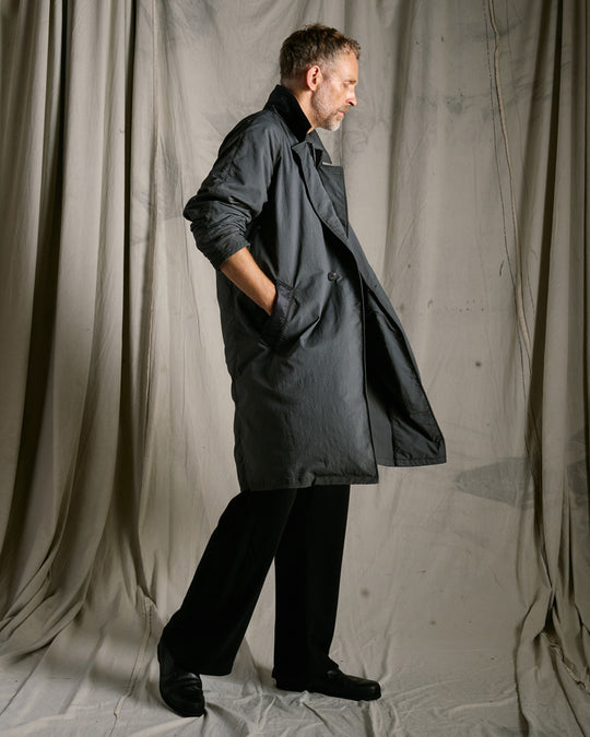textured nylon double breasted coat
