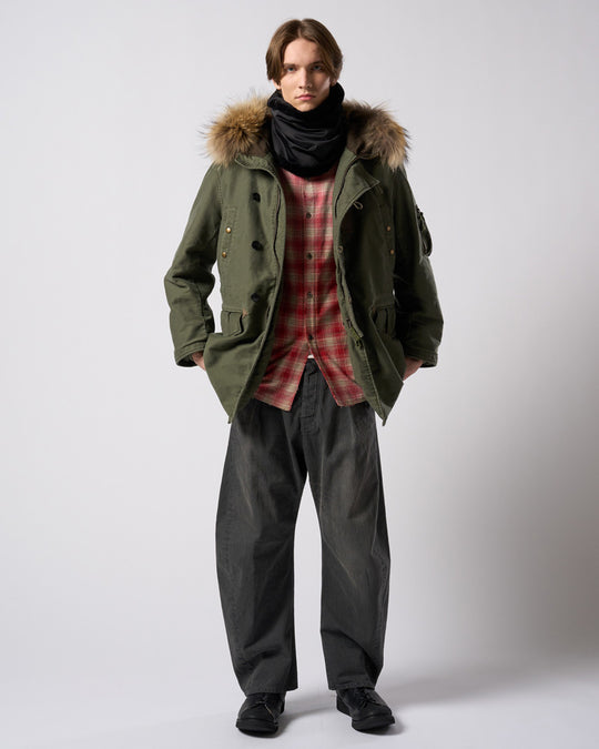 aging loose check shirt