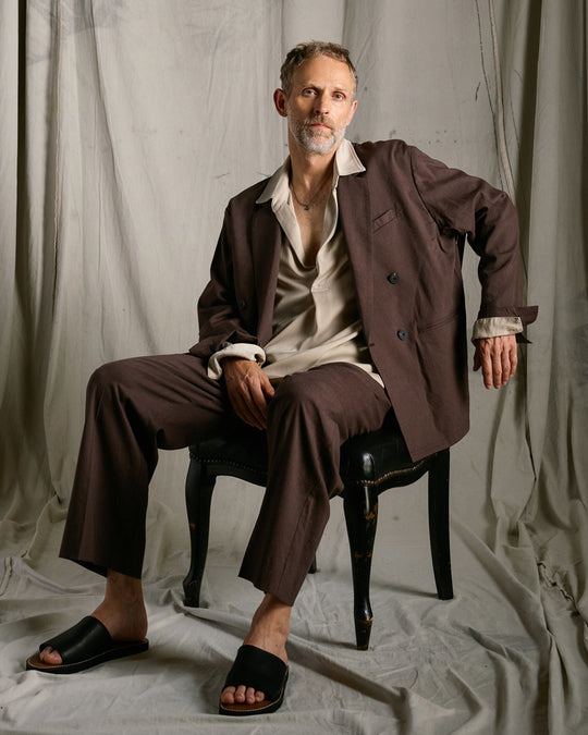 viscose linen double-breasted jacket