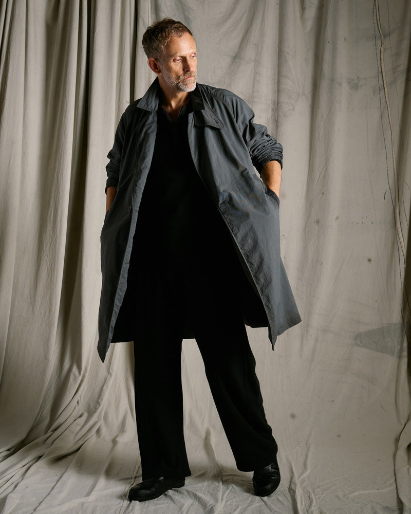 textured nylon double breasted coat