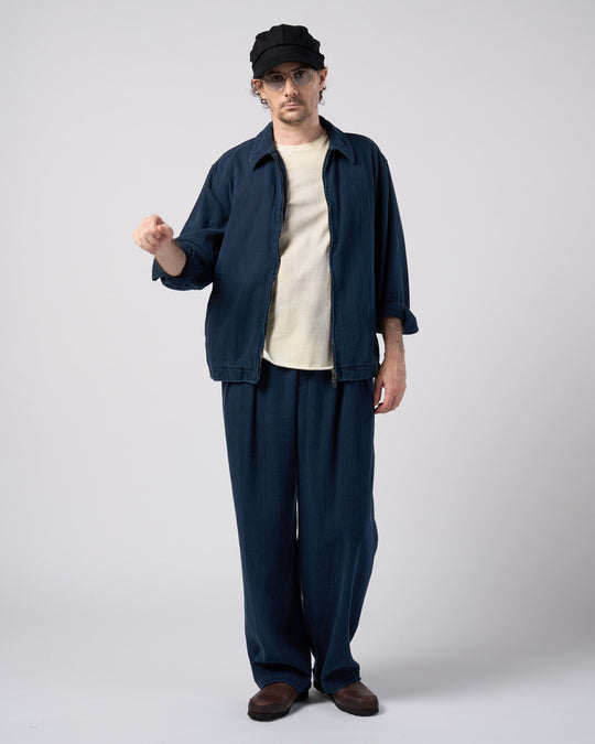 cotton linen herringbone aging wide trousers