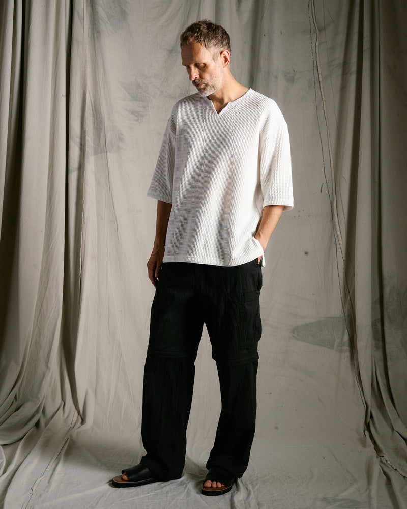 textured knit key-neck H/S