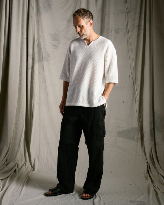 textured knit key-neck H/S
