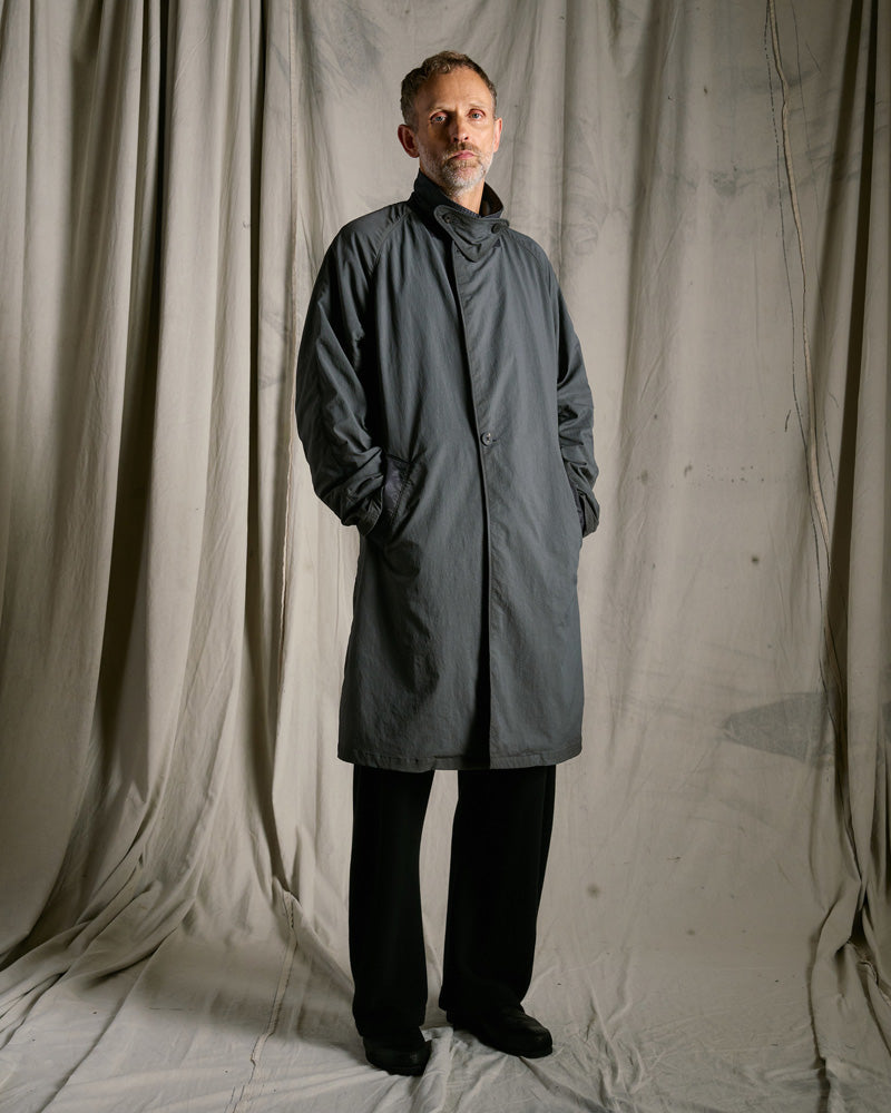 textured nylon double breasted coat