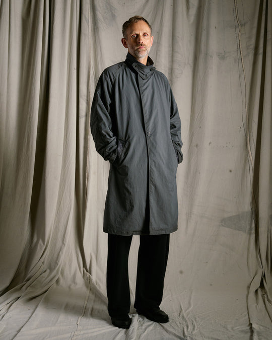 textured nylon double breasted coat