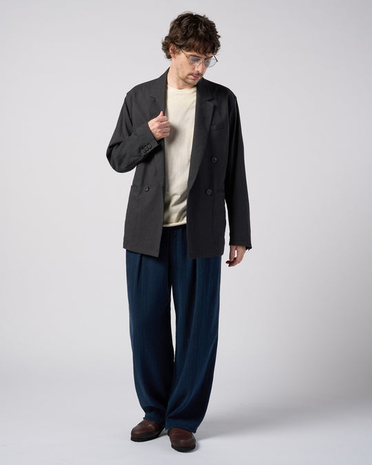 cotton linen herringbone aging wide trousers