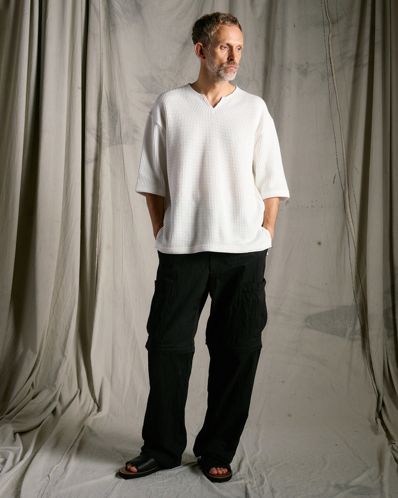 textured knit key-neck H/S